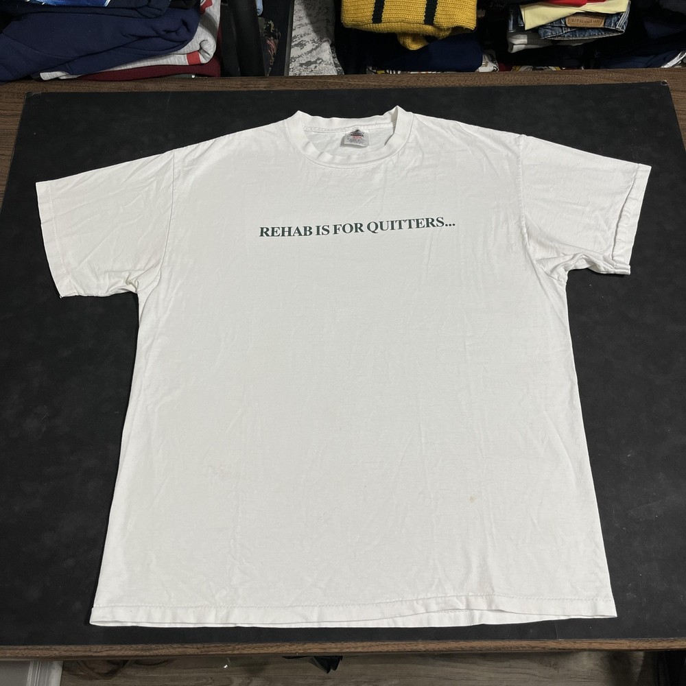 Vintage Rehab Is For Quitters Vatican Bar Crawl Shirt Men Fashion Victim XL 90s