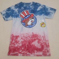 Buc-ee’s 4th Of July SZ. Sm. NWT Tye- Dye Beaver Uncle Sam Tag Date 2020