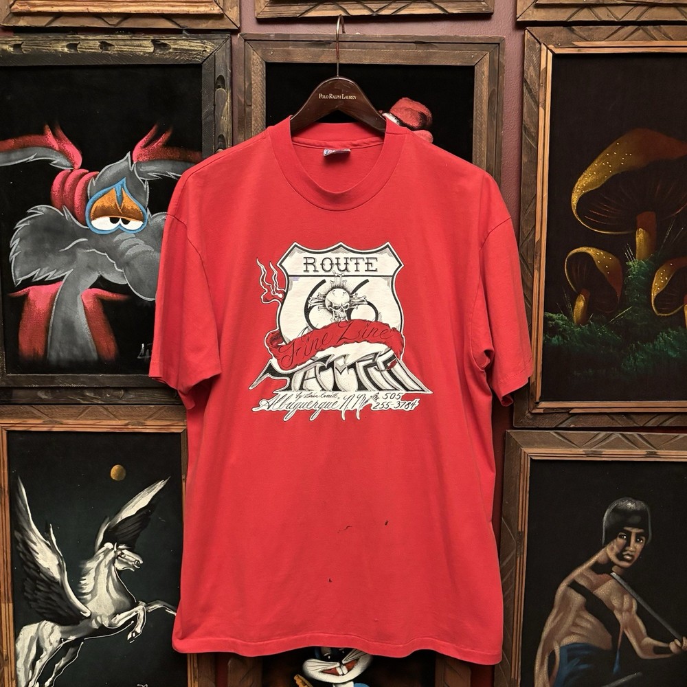 Vintage 90s Tattoo Shop Fine Line Route 66 Albuquerque NM Distressed T-Shirt XL