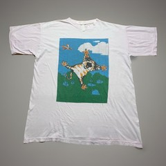 Vintage 90s Crazy Psycho Cat Melted Plastic Bead Art Shirt Size XL Distressed