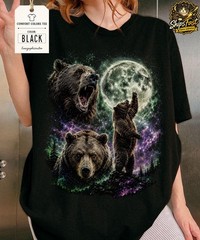 Bear Howling Moon Wildlife Animal Nature Graphic Soft Cotton Comfort Tee Gift