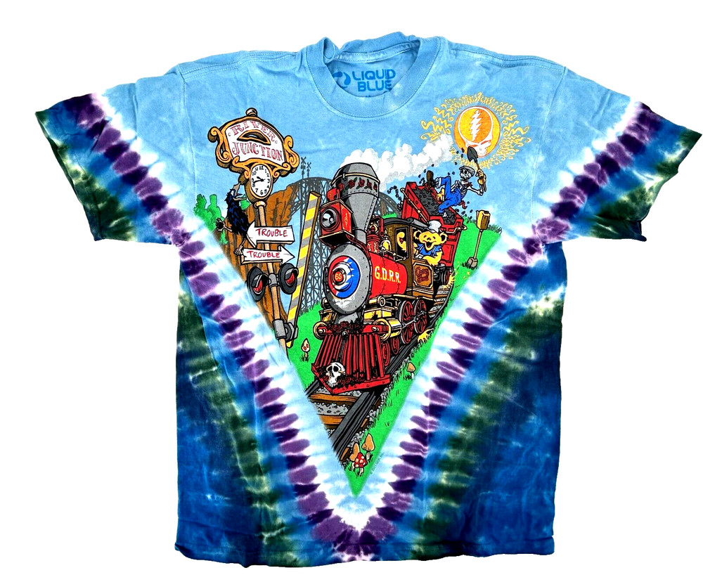Grateful Dead Casey Jones Tie Dye Liquid Blue T-Shirt Size Large
