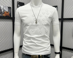New Men Luxury Diamond Rhinestones Fashion T-Shirt High Quality 4 Colors