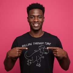 Rolling Through Time Funny Roller Skating Dinosaur Graphic T-Shirt