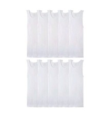 Fruit of the Loom Men’s 10 Pack White Ribbed Tag Free Tank A-Shirts Large 42/44