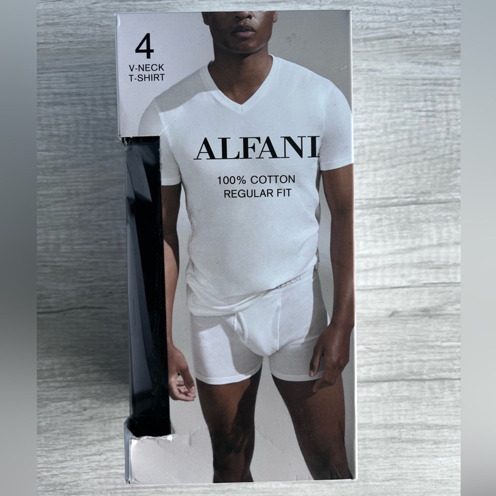 Alfani Men’s 4-Pk. V-Neck Regular-Fit Black Cotton Undershirts Size Medium