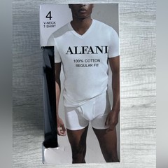 Alfani Men’s 4-Pk. V-Neck Regular-Fit Black Cotton Undershirts Size Medium