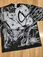 SPIDERMAN ALL OVER PRINT ON A SHAKA HEAVYWEIGHT GARMET DYED T SHIRT “MODERN”