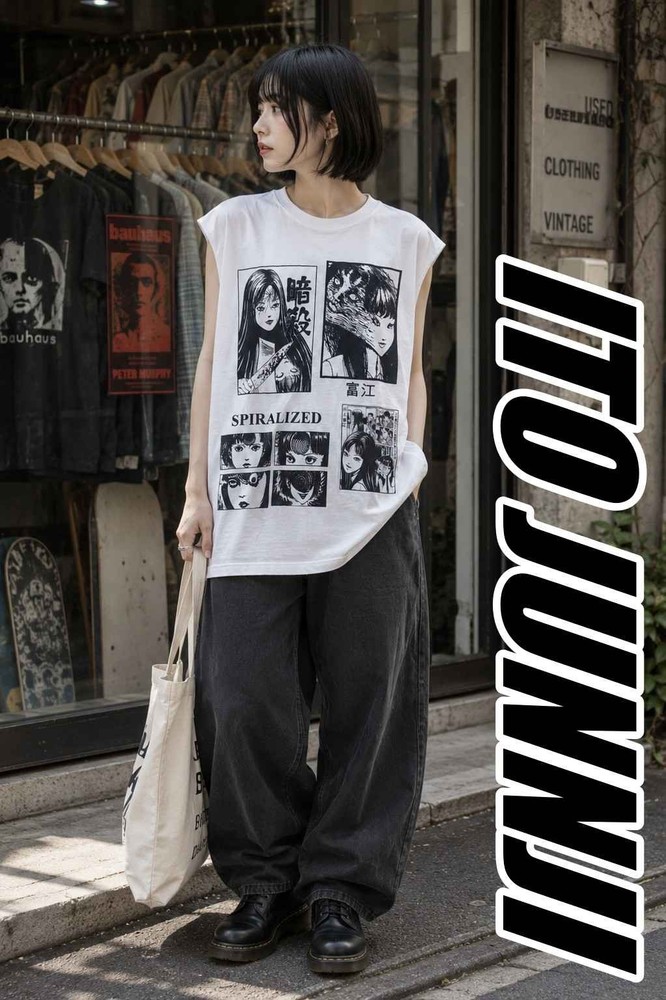 Junji Ito Tomie Uzumaki Spiralized Horror Manga Sleeveless Shirt XL White New