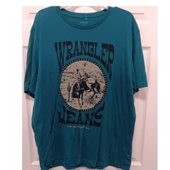 Wrangler Mens Graphic T-Shirt Teal Blue Western Rodeo Horse Cowboy Size XL
