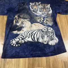 Vintage The Mountain Shirt Mens Large Blue Big Cat Lion Tiger Wildlife Y2K