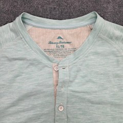 Tommy Bahama Mens XL Henley Shirt Short Sleeve Seafoam Green Heather Recycled