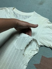 Vintage 40s 50s blank white pocket t shirt ribbed cotton distressed thrashed Med
