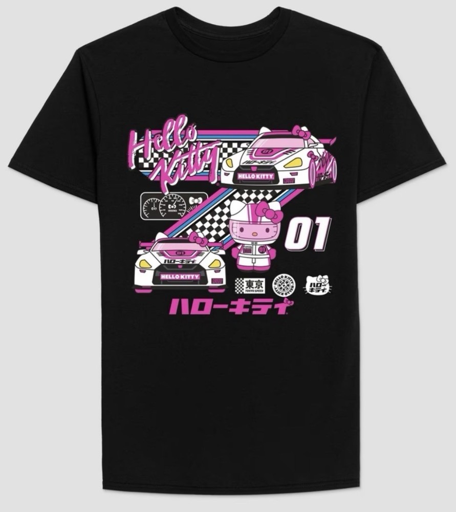 Hello Kitty Racing Car Tokyo Speed Graphic T-shirt Men Large Black Short Sleeve