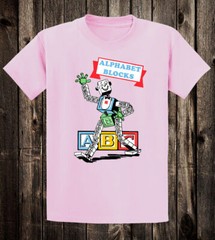 Retro Ad Art Novelty Tee T Shirt ABC Alphabet Blocks Nostalgia Toy Toys