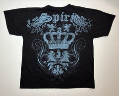 Vtg Y2K Carbon Black AOP Beaded Crown Crest Eagle T Shirt S/M (read)* Cyber Goth