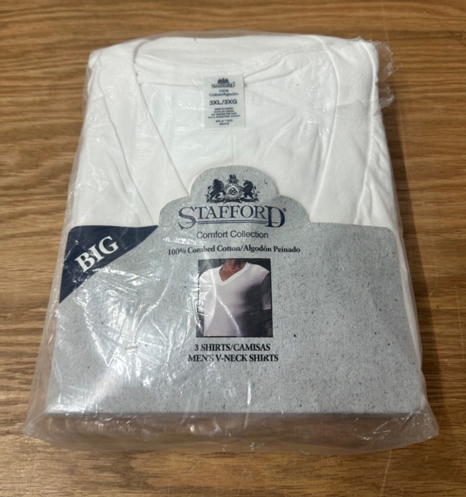 Stafford Collection VTG 90s Cotton White 3 Pack V Neck T Shirts 3XL Big & Tall