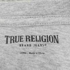 True Religion Shirt Mens Large Gray Heather Spellout Long Sleeve Crew Neck