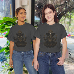 Ornate Lord Ganesha Hindu Elephant God Gold Black Graphic T-Shirt