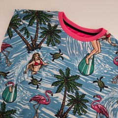 WEIV Vacation Club Mens Hawaiian Surf Girl Flamingo Palm Tree Graphic T Shirt M