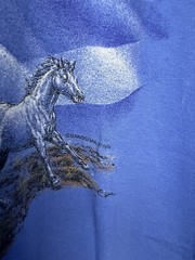 Vintage United States Flag Horses Art Nature T-Shirt XL Blue Outdoor Animal SEE