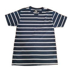 JEANSTATION Men’s S Navy Striped V-Neck T-Shirt Jersey Cotton Blend(260330-05)