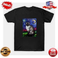 Siamese Cat Starry Night T-Shirt Vincent Van Gogh Funny Cat Lover Tee