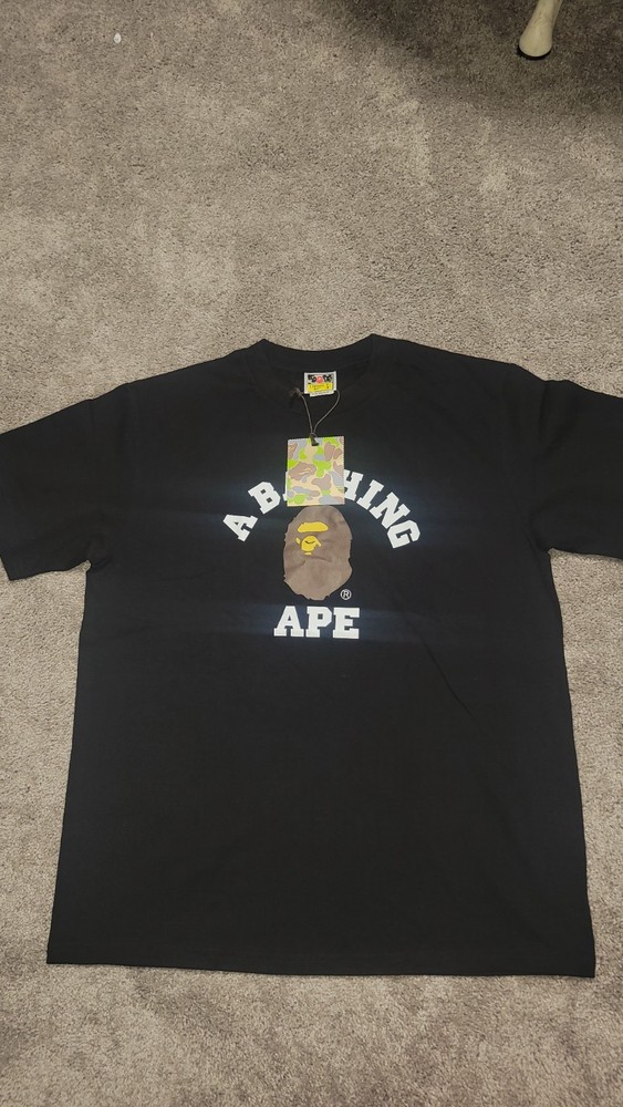 A Bathing Ape BAPE Black College Tee Ape Logo Graphic Crew Neck T-Shirt Men’s L
