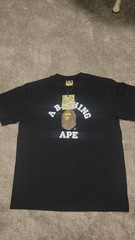 A Bathing Ape BAPE Black College Tee Ape Logo Graphic Crew Neck T-Shirt Men’s L