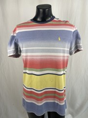 Polo Ralph Lauren Shirt Men Large Multicolor Striped Pique Short Sleeve READ