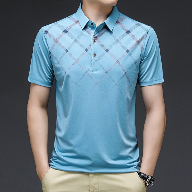 Polo A Cuadros Elegante Para Hombre Camisa De Manga Corta Camiseta Ajustada Lujo