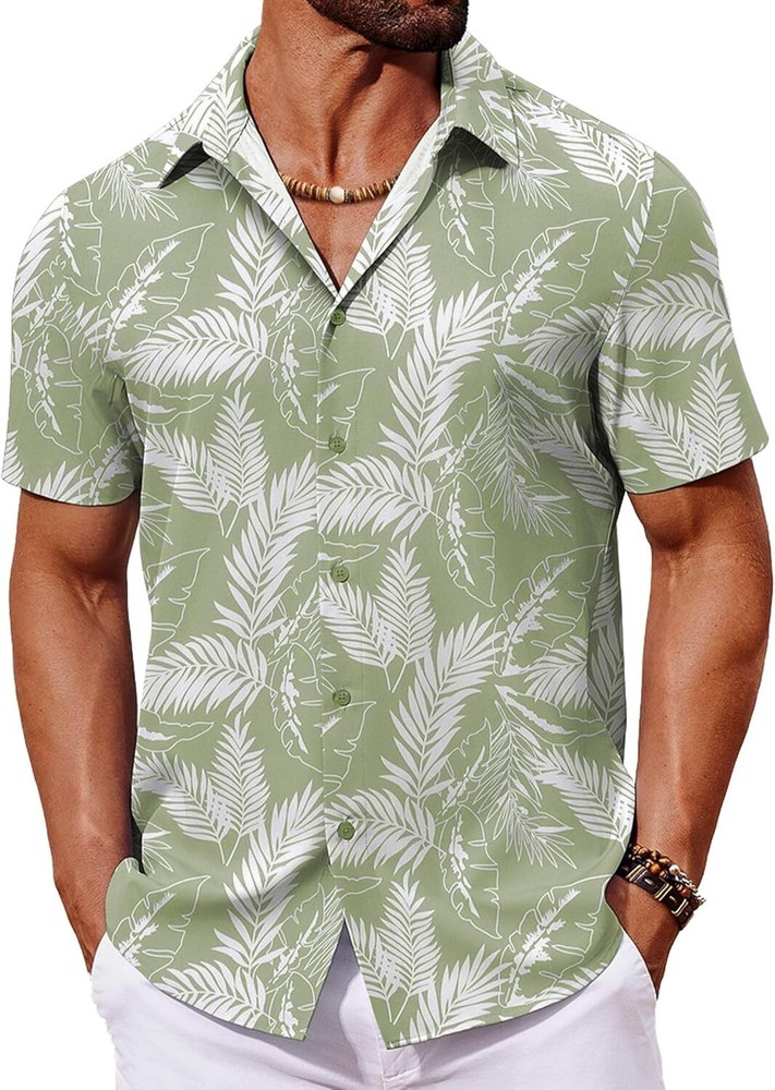 Mens Hawaiian Shirt Tropical Floral Short Sleeve Button Down Summer Beach Casual