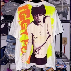 80s Inspired Iggy Pop Big Print Yellow & Orange Punk Rock Band Music Tee T-Shirt