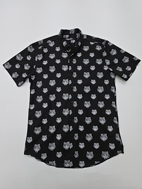 KENZO Mens Poplin Shirt Black Pattern Button Up Size XL Regular