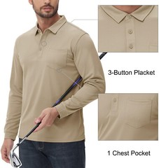 Mens Golf Polo Shirts Long Sleeve Athletic Quick Dry T-Shirts Casual Pocket Tops
