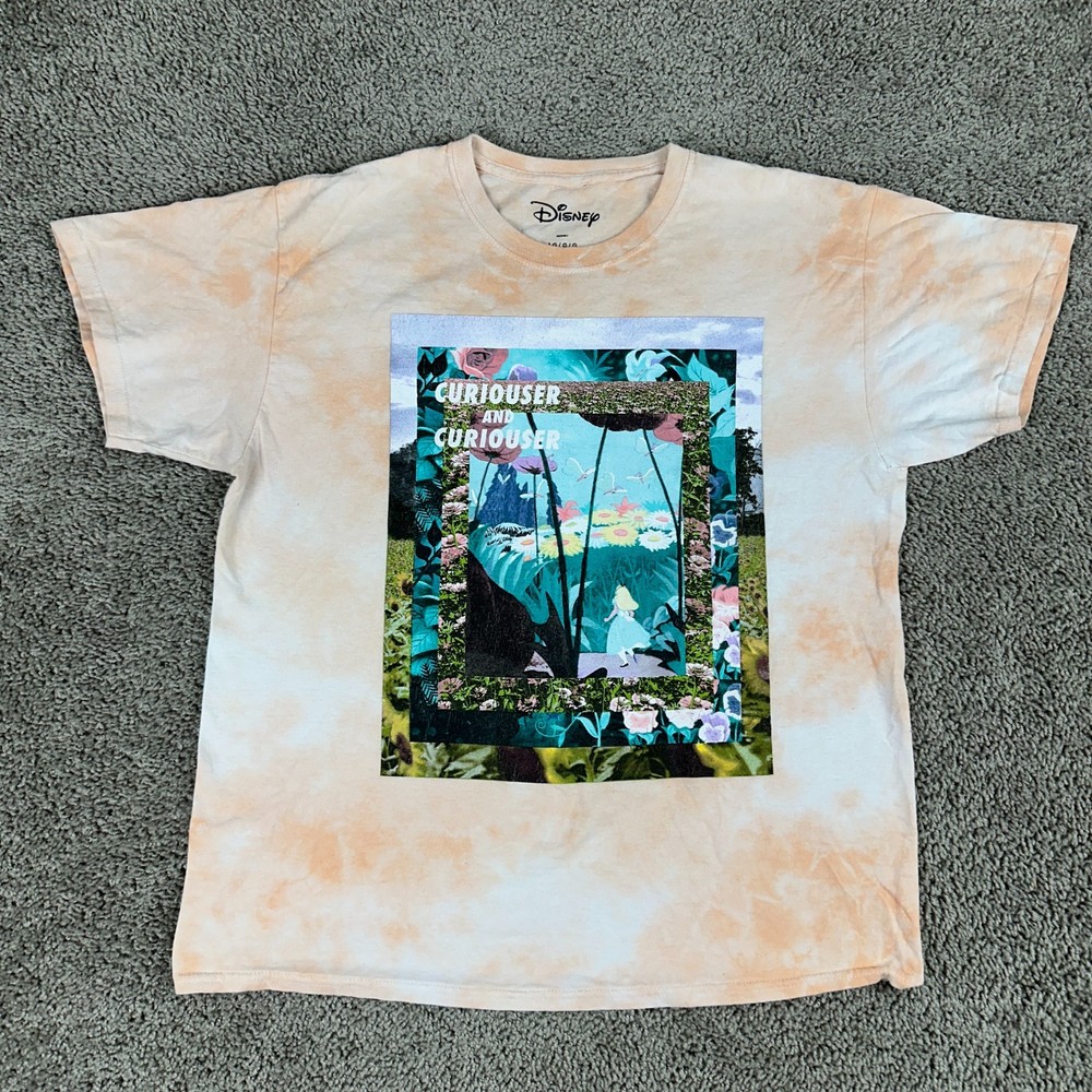 Alice In Wonderland Shirt Mens Large Curiouser & Curiouser Orange Tie Dye Disney