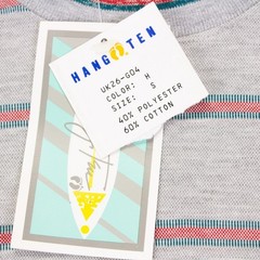 Vintage NWT Hang Ten Mens Small Gray Striped Crewneck T Shirt Poly Cotton Blend