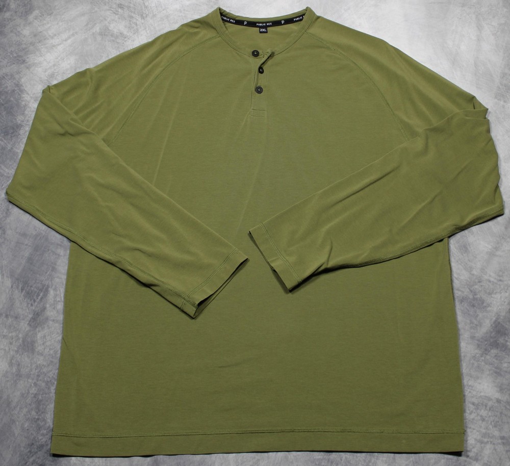 Public Rec Henley Shirt Mens 2XL Green Long Sleeve Pima Cotton Tencel Stretch