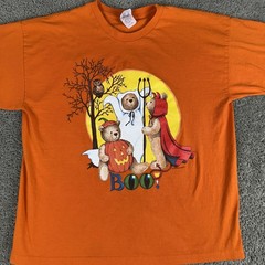 VINTAGE Atlas Sportswear Shirt Mens XL Orange Halloween Teddy Bear Graphic