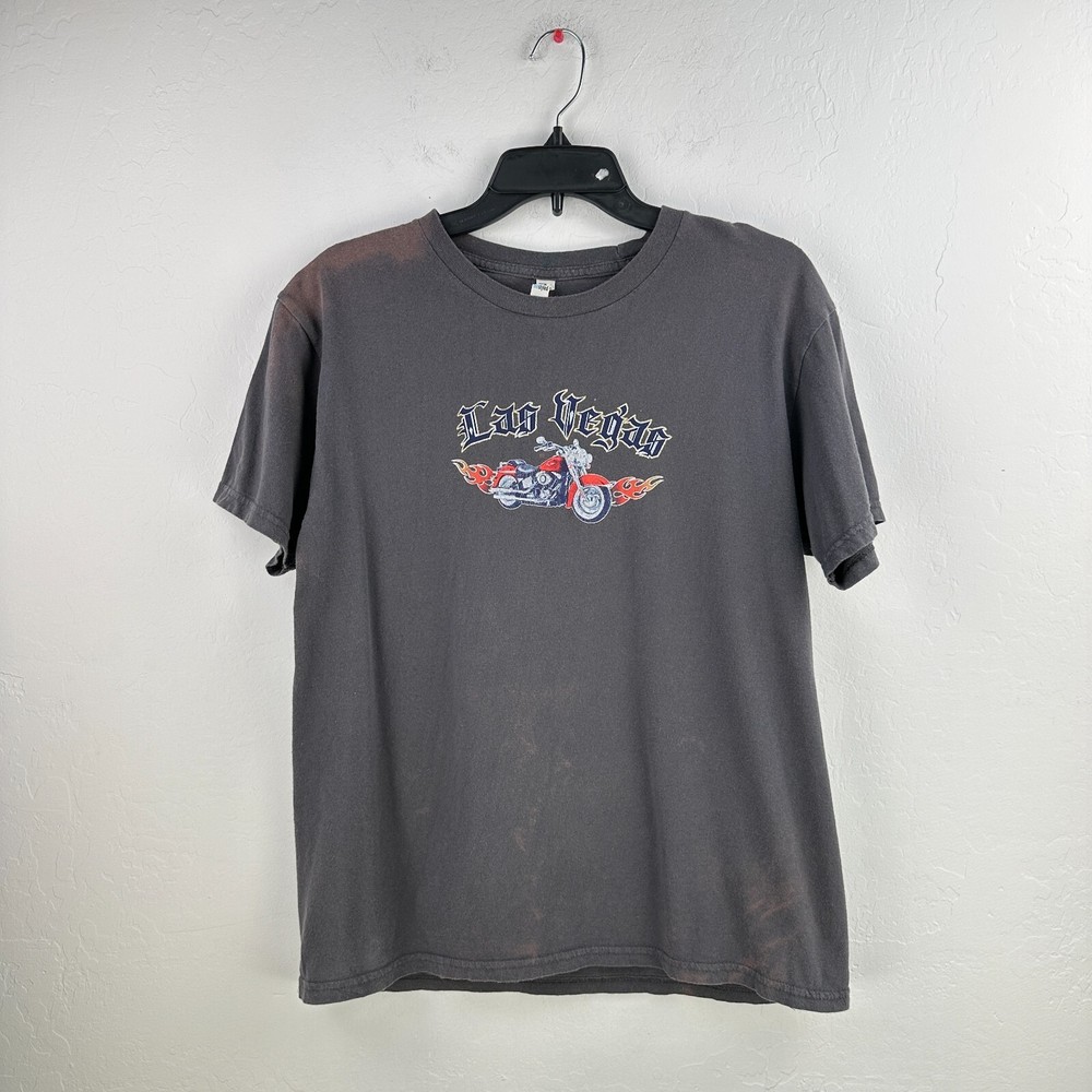 Tee Styled T-shirt Mens Medium Gray Las Vegas Motorcycle Faded Chopper