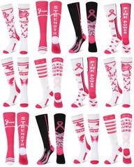 12 Pairs Breast Cancer Awareness Socks Bulk Pink Ribbon Knee High Compression…
