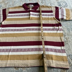 Vintage Pierre Cardin Paris Striped Polo Shirt XL Red Gold Geometric 80s Cotton