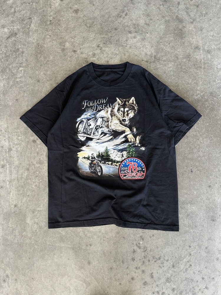 2016 sturgis motorcycle rally wolf biker t-shirt size XL follow your dreams