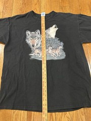 Vintage Wolf Graphic T-Shirt Men’s XL Black Gildan Heavy Cotton Nature Wildlife