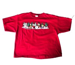 Peanuts Vintage Women’s XL Snoopy & Friends Winter Scene Red T-shirt Cropped