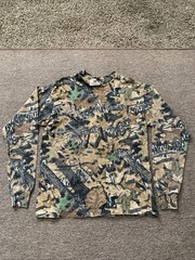 Vintage USA Made Mossy Oak Camo Brown Forest Floor Pocket Long Sleeve T-shirt L
