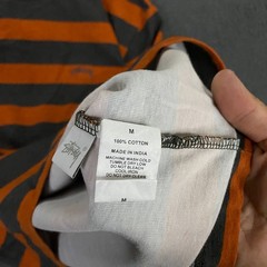 Stussy T-Shirt Mens Medium Gray Orange Wide Stripe Crewneck Logo Long Sleeve
