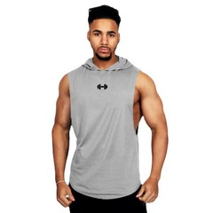 Men Sleeveless Hooded Tank Top Cotton Breathable Gym Fitness Bodybuilding