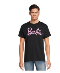 Barbie Mens Short Sleeve Black Crewneck Logo Graphic T- shirt Size S (34-36) NWT