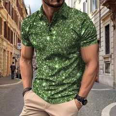 2025 New Men’s Shirt with Digital Printed Button Street Casual T-shirt Top Men